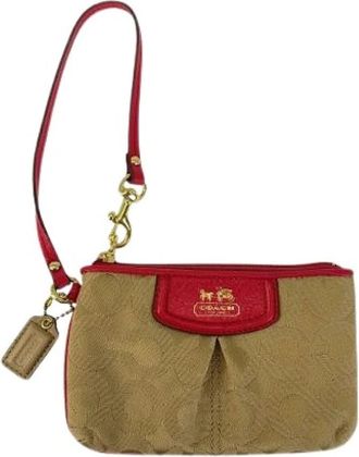 Coach Pre-owned Op Art Canvas Leather Pouch - Dames - Vintage Clutch - Beige - ONE Size - Leer - Vintage