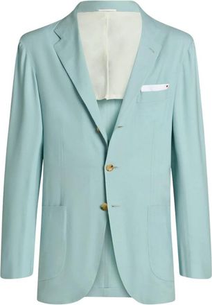 Kiton Cashmere Single-Breasted Jacket - Heren - Blazers - Blauw - S - Katoen - Jassen