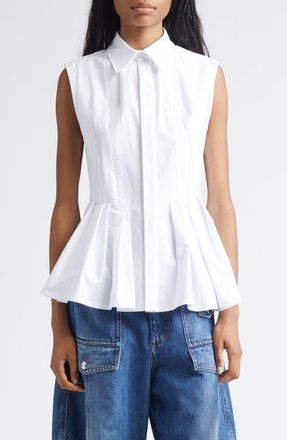 Sportmax Certosa Pleated Poplin Peplum Top in Optical White at Nordstrom, Size 0