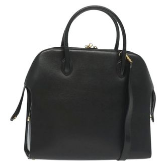 Ferragamo Convertible Dome Gancini Leather Black Leather Handbag (Pre-Owned)