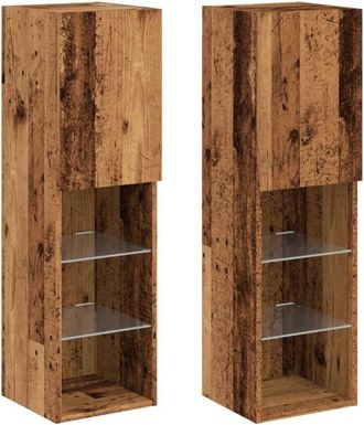 vidaXL TV Cabinets with LED Lights 2 pcs Old Wood 30.5x30x102 cm vidaXL