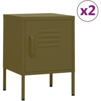 vidaXL Comodini 2 pz Verde Oliva 35x35x51 cm in Acciaio - Vidaxl