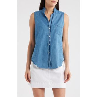 Frank & Eileen Distressed Sleeveless Cotton Button-Up Shirt in Vintage Stonewashed Indigo at Nordstrom, Size Xx-Small