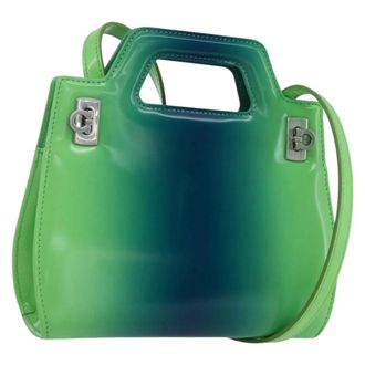 Ferragamo Wanda Top Handle Shoulder Gradient Leather Green Patent_Leather Handbag (Pre-Owned)