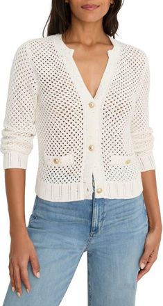 Nic+Zoe Sequin Glow Open Stitch Cardigan in Milk White at Nordstrom, Size Xx-Large