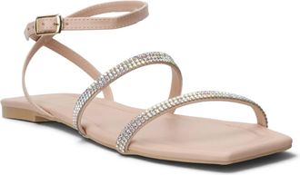 Offline Shoes Womens Embellished Flat Sandals In Nude