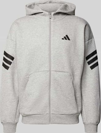 adidas Sweatjacke mit Kapuze und Logo in Mittelgrau, Gr&ouml;&szlig;e XXL