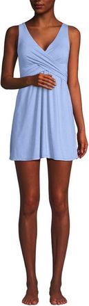 Lands End SlenderSuit V-neck Wrap Swim Dress One Piece Swimsuit Adjustable Straps in Soft Cloud Blue Shine at Nordstrom, Size 10
