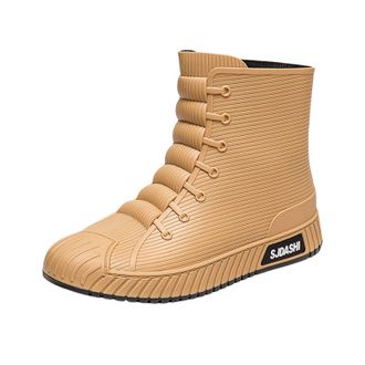 Generic Deck Shoes Mens Short Rain Boots Lightweight Non-Slip Work Shoes Waterproof Rubber Rain Shoes for Gardening Outdoor Mud Walking (Yellow, 6.5)