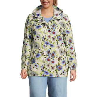 Lands End Squall Packable Waterproof Raincoat in Pale Sky/ivory Floral at Nordstrom, Size 1X