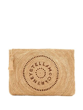 Stella McCartney Raffia clutch met logoprint - Beige