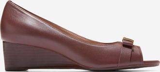 Cole Haan Womens Go-to Malta Peep Toe Bow Wedges - Brown Size 10.5