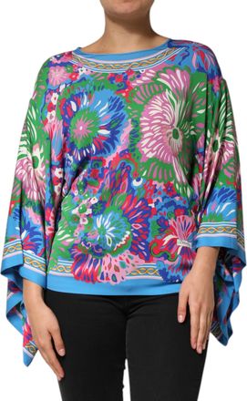 Dolce & Gabbana Womens Multicolor Floral Printed Tunic Blouse Top Silk