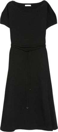 Christophe Lemaire Jurk met boothals en strikceintuur - Dames - Casual kleedjes - Zwart - XS - Kleedjes