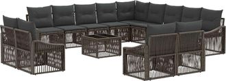 vidaXL Conjunto De Sof&aacute;s De Jard&iacute;n 14 Uds. Gris Rat&aacute;n Sint&eacute;tico Vidaxl