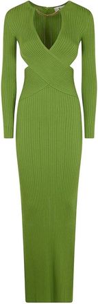 Elisabetta Franchi Geribde gebreide maxi jurk met cut-out detail - Dames - Maxi kleedjes - Groen - M - Kleedjes