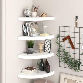 vidaXL Vidaxl - Estantes Flotantes De Esquina 4 Uds Mdf Blanco 35x35x3,8 Cm