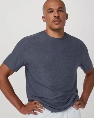 Vuori Clothing Short Sleeve Strato Pocket T-Shirt - Relaxed Fit | Dark Azure Heather | Medium