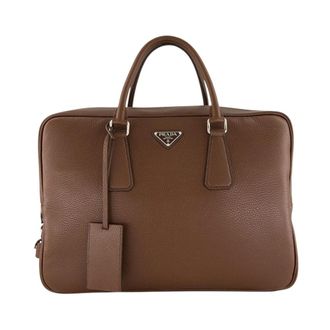 Prada Tassen, Heren, Bruin, ONE Size, Leer, Sienna Leren Werk Tas