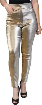 Dolce & Gabbana Gouden Skinny Broek met Hoge Taille - Dames - Skinny broeken - Geel - L - Katoen - Broeken