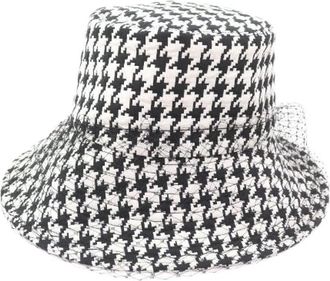 Dior Pre-owned Houndstooth Tulle Hoed - Dames - Vintage Accessoires - Zwart - ONE Size - Katoen - Vintage