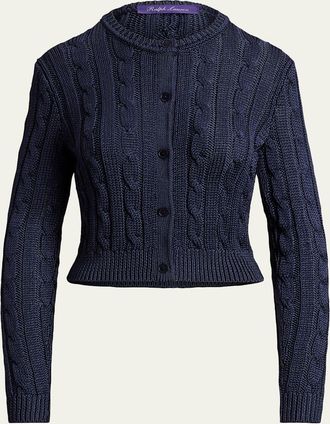 Ralph Lauren Collection High Shine Silk Cable-Knit Crop Cardigan