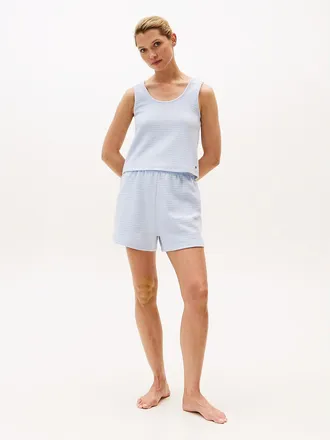 Tommy Hilfiger Womens Waffle Texture Tank and Short Sleep Set - Blue - XL