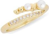 Nordstrom Rack Faux Pearl Heart & Cubic Zirconia Bypass Ring in Clear- White- Gold at Nordstrom Rack, Size 8