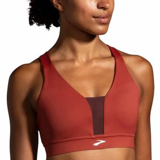 Brooks Drive Plunge Run Bra In Copper/run Raisin/ice Blue
