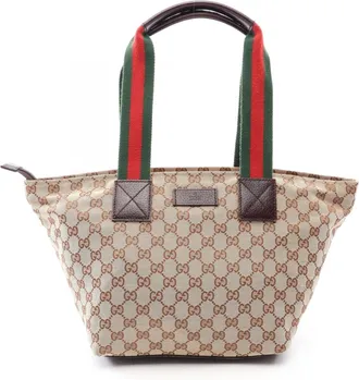 Gucci Beige Canvas Leather Handbag Tote Bag (Pre-Owned)