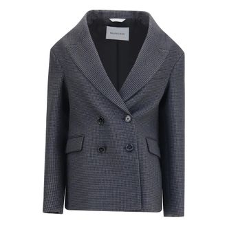 Balenciaga Dubbelrijige Houndstooth Blazer - Dames - Jassen - Grijs - Maat: S Wol
