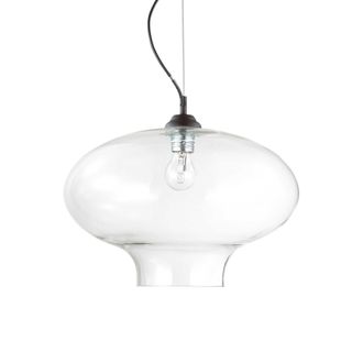 Netlighting Bistro 1 Light Dome Ceiling Pendant Black Clear Blown Glass Round E27