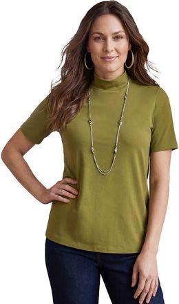 Jessica London Short Sleeve Mock Neck in Moss Green at Nordstrom, Size Medium