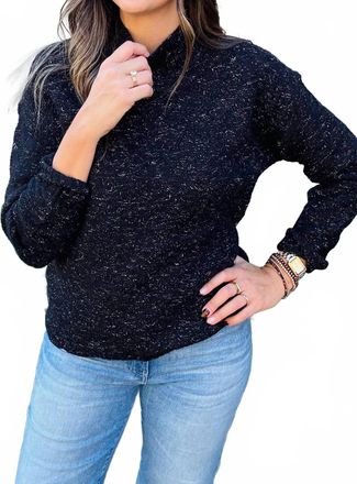 Tribal Highlow Mock Neck Puff Sleeve Sweater In Black