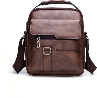 Generic Mens Crossbody Bag Large Capacity Anti Theft Waterproof Messenger Bag PU Leather Sling Bag For Travel Work Hiking Daily Use (Brown)