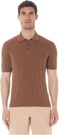 Gran Sasso Polo van badstof met platte ribstructuur - Heren - Polos - Bruin - L - Tops