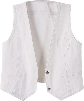 Generic Denim Waistcoat Women Cowboy Waistcoat Solid Color Sleeveless Plus Size Lightweight Jean Jacket Spring Autumn Buttons Vests Open Front Shirt Coats Out