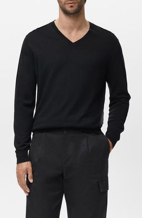 Mango Solid Wool V-Neck Sweater in Black at Nordstrom, Size X-Large