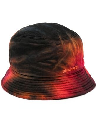 Dsquared2 tie-dye embroidered-logo bucket hat - men - Cotton/Cotton - S - Black