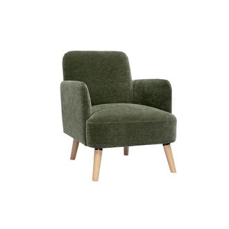 Miliboo Sill&oacute;n Escandinavo En Tela Efecto Terciopelo Verde Caqui Y Madera Clara Isko