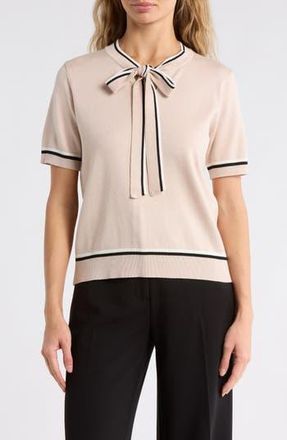 Adrianna Papell Double Tipped Tie Neck Sweater in Champagne Blush/Ivory at Nordstrom Rack, Size X-Small