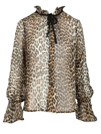 Ganni Leopard Chiffon Shirt Shirts Animalier-Donna