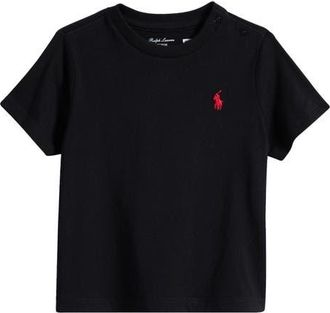 Ralph Lauren Embroidered Logo Short Sleeve T-Shirt in Polo Black at Nordstrom, Size 12M