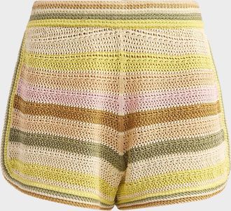 Zimmermann Indra Striped Crochet Cotton Shorts