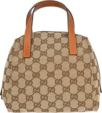 Gucci Zip Around Bowling Gg Canvas Beige Canvas Handbag (Pre-Owned)