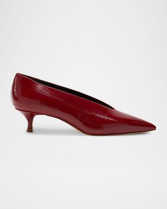 Le Monde Beryl 40mm Babouche Eel-Embossed Leather Pumps