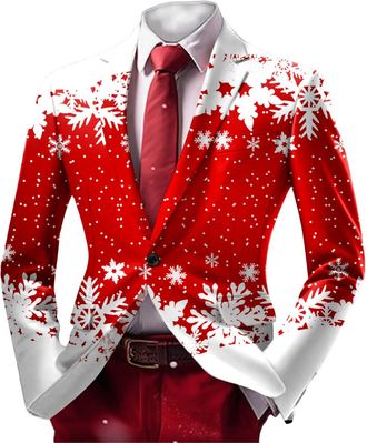 Generic Christmas Suits for Men UK Christmas Jacket Mens ChristmasBlazer 3D Printed ChristmasSuit Jacket Party Costume Mens ChristmasSuit Slim Fit Jackets Fes