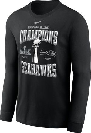 Nike Seattle Seahawks Super Bowl LX Champions Trophy Collection Nike Mens NFL Long-Sleeve T-Shirt in Black | NKAC00A78Z-0MZ