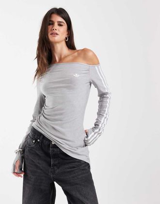 adidas Originals top asimmetrico a maniche lunghe in grigio m&eacute;lange