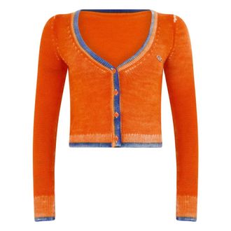 Diesel Cardigans, female, Orange, Size: 2XS Orange short cardigan with booties and details